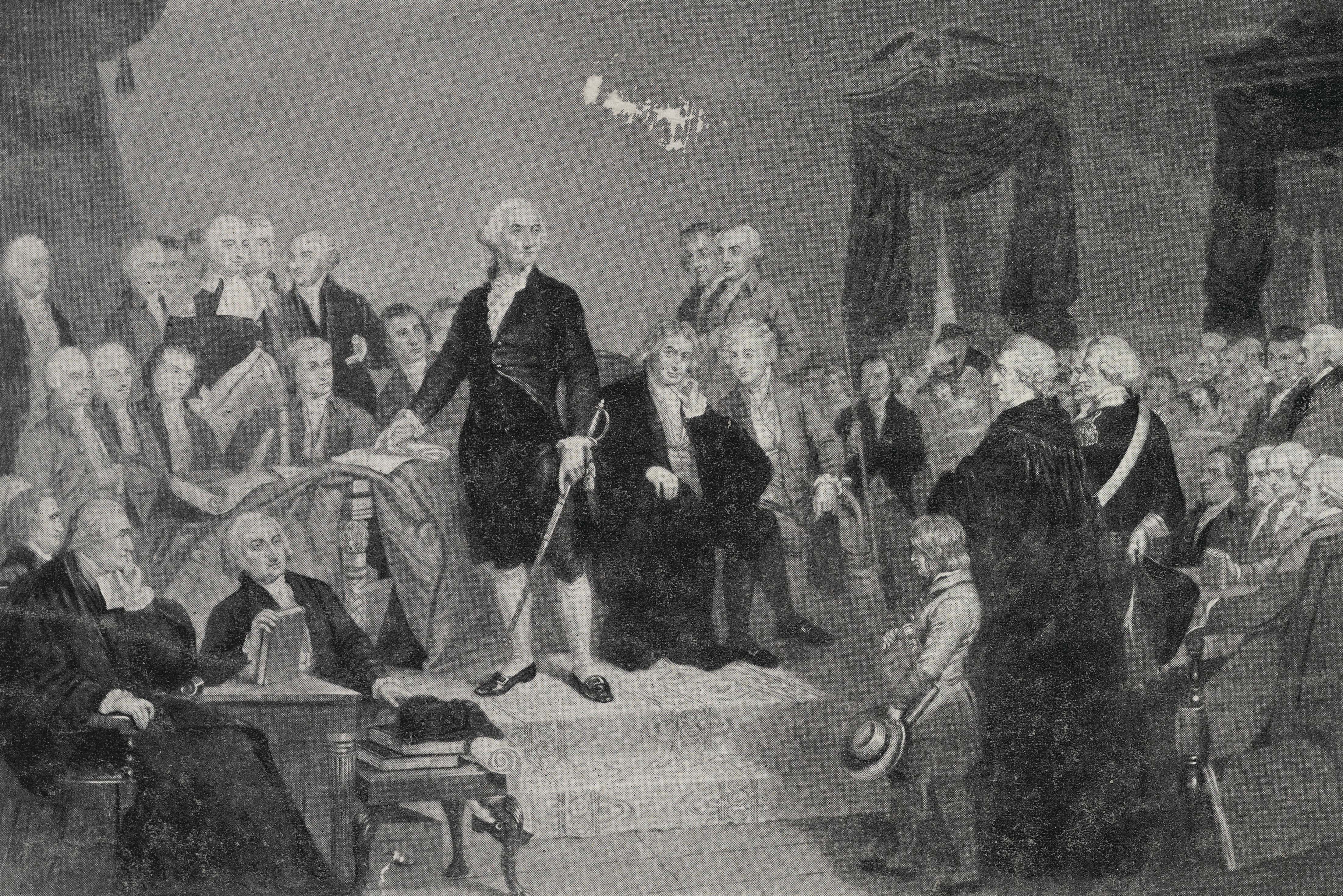 George Washington takes his oath of office during his inauguration