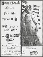 Flier for I am [eye] screening of 'Bogus Man', 'Thrust in Me', 'Wild World of Lydia Lunch', and 'Geek Maggot Bingo' by Nick Zedd at d.c. space, June 17
