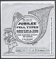 Flier for a concert featuring Jubilee, Fell Types, Griffin and The True Believers, and The Entire Staff of NASA at the Fireswamp, June 13
