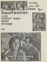 Flier for a concert featuring Beefeater with Circle Kaos, Scab, and Stisism, June 29, New York