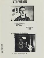Flier for a concert featuring Happy Go Licky with Flowers of Discipline, May 25, 1987