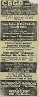 Flier for upcoming concerts at CBGB OMFUG, including a Hardcore Night featuring G.I.'s, Double O, and The Void March 18, 1982